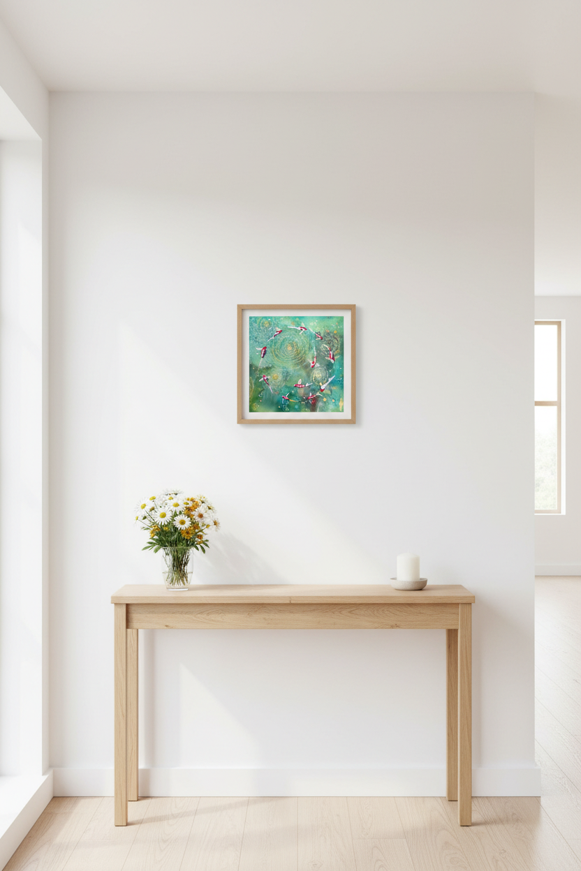All Things Are Possible art print above a hallway console table
